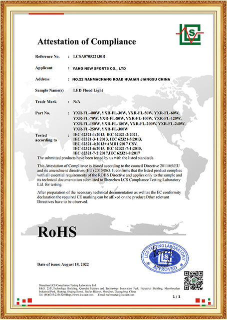 Padel Turf RoHS Cert