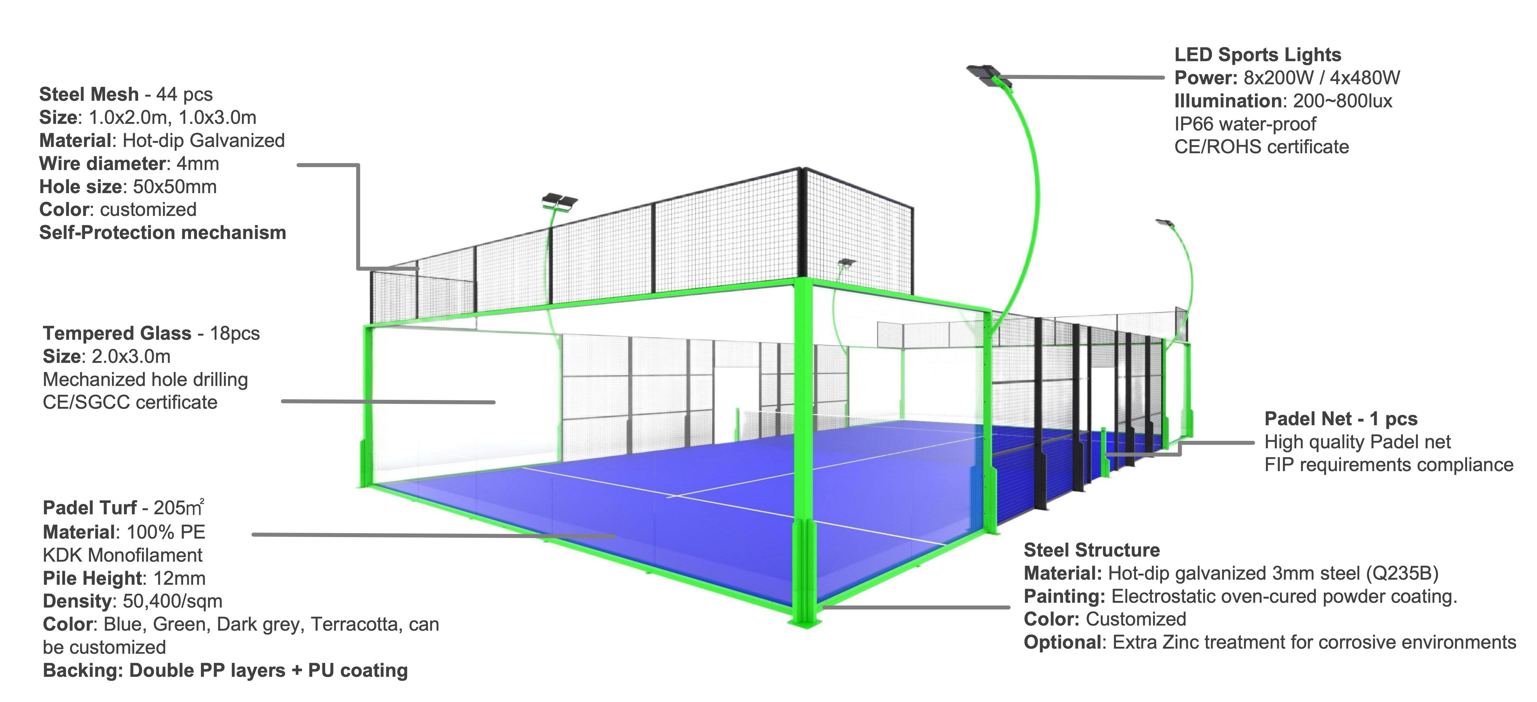 YAHO complete padel court system for commercial sports projects